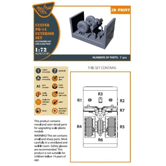 Culver PQ-14 Exterior set for CP kits, 1/72 - Clear Prop Accessorie...