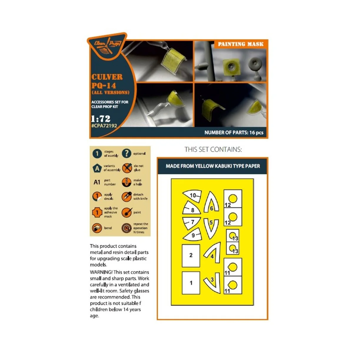 Culver PQ-14 (all versions) painting mask for CP kits, 1/72 - Clear...