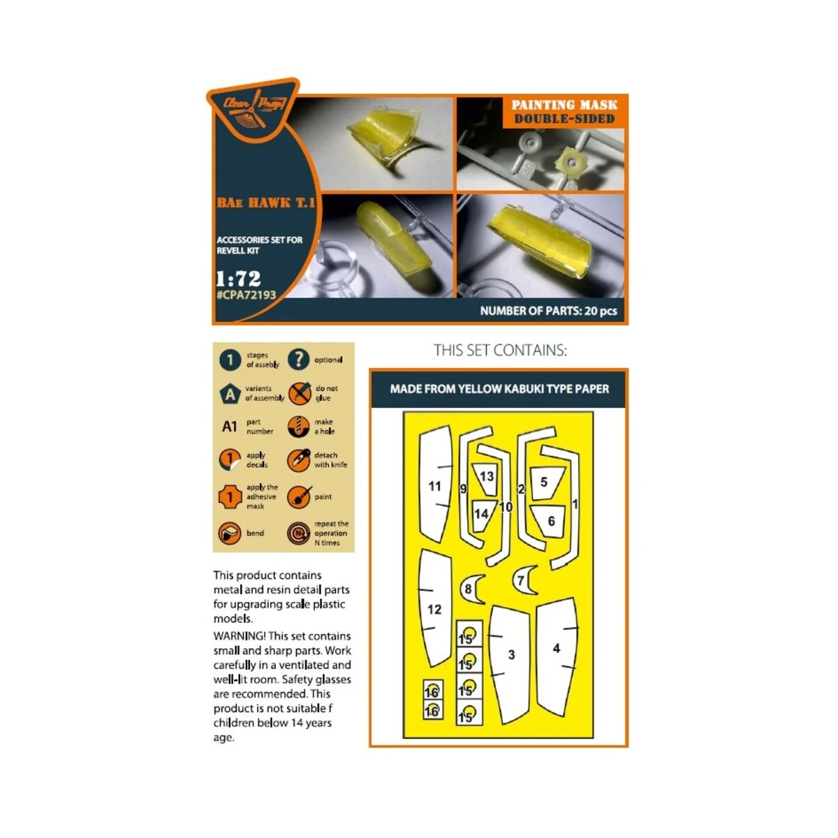 Bat HAWK T.1 double-sided painting mask for REVELL kit, 1/72 - Clea...