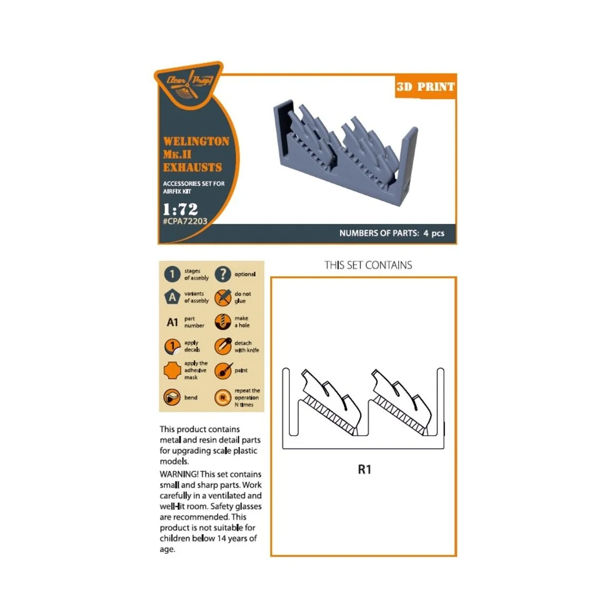 Welington Mk.II exhausts for Airfix kits, 1/72 - Clear Prop Accesso...