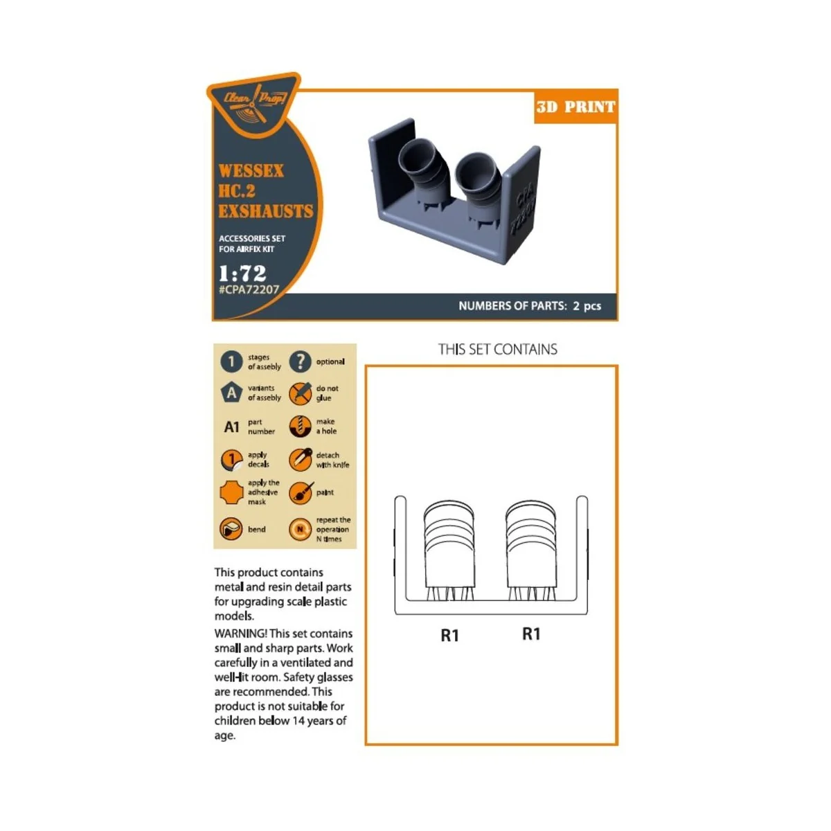 Wessex HC.2 Exhausts for Airfix kit, 1/72 - Clear Prop Accessories ...