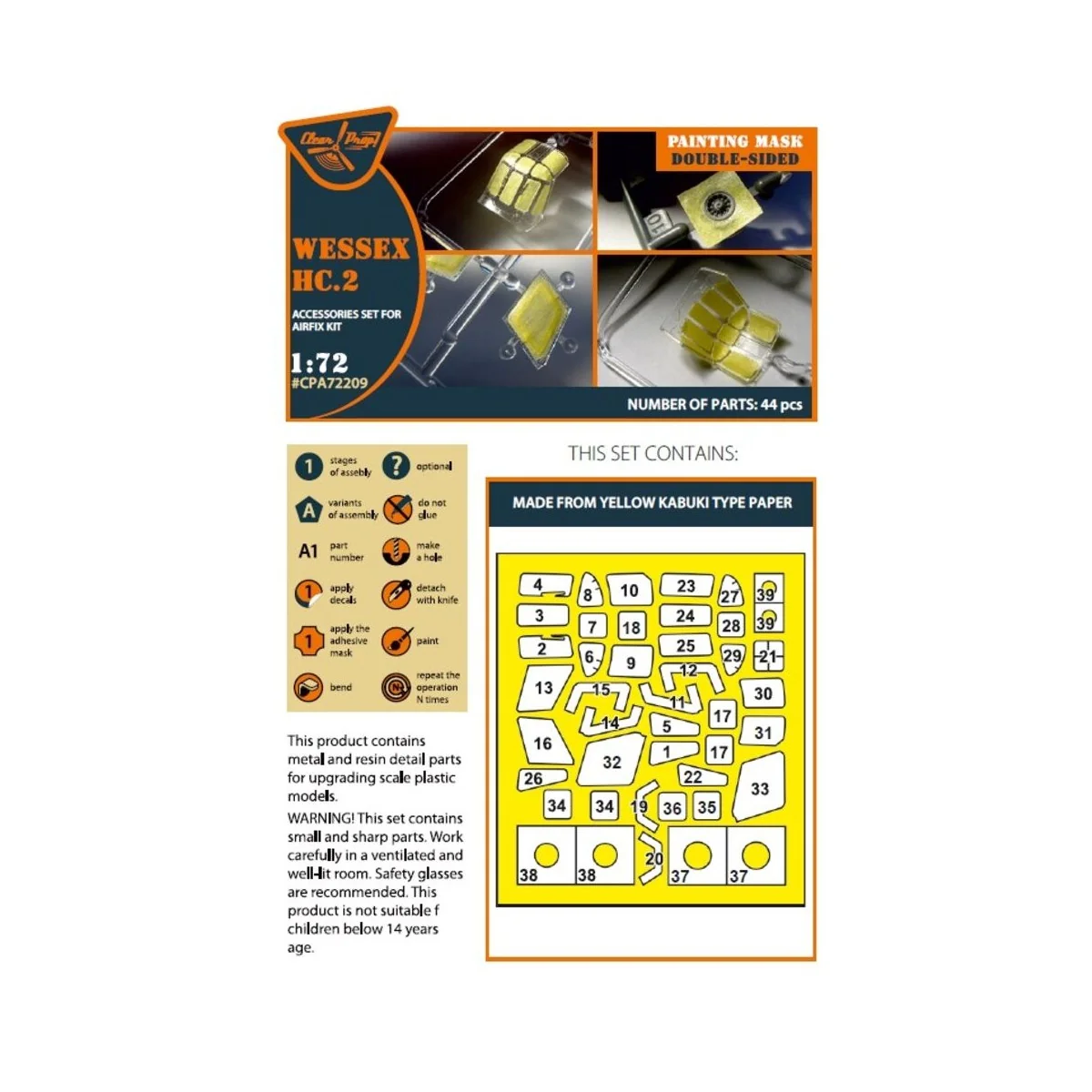 Wessex HC.2 double-sided painting mask for Airfix kit, 1/72 - Clear...