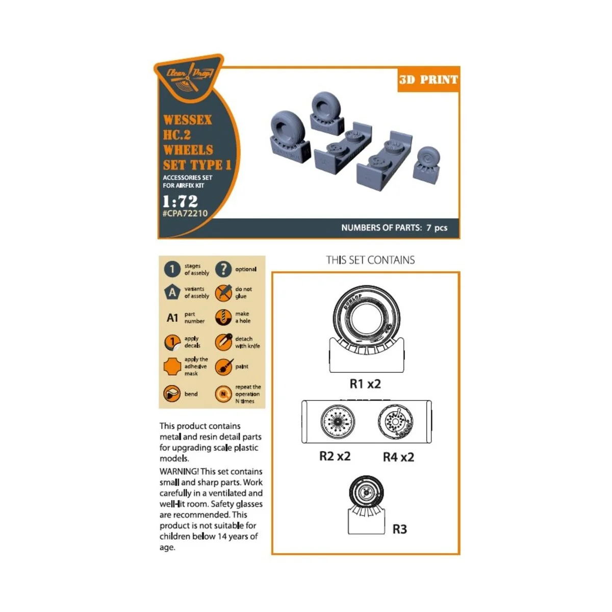 Wessex HC.2 Wheel set type 1 for Airfix kit, 1/72 - Clear Prop Acce...