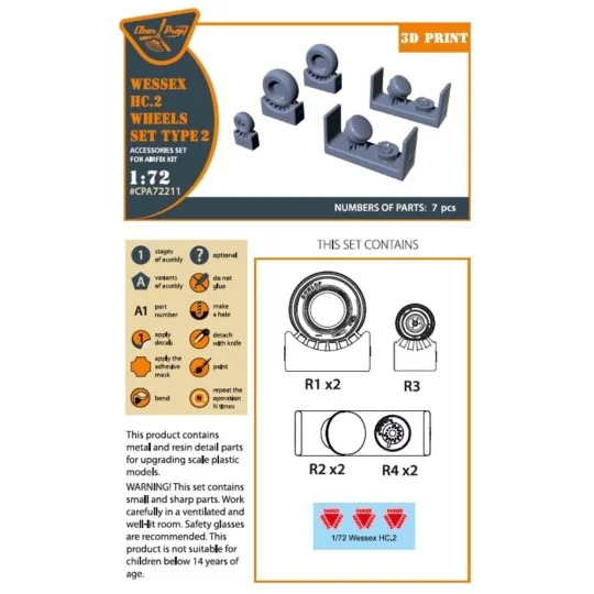 Wessex HC.2 Wheel set type 2 for Airfix kit, 1/72 - Clear Prop Acce...