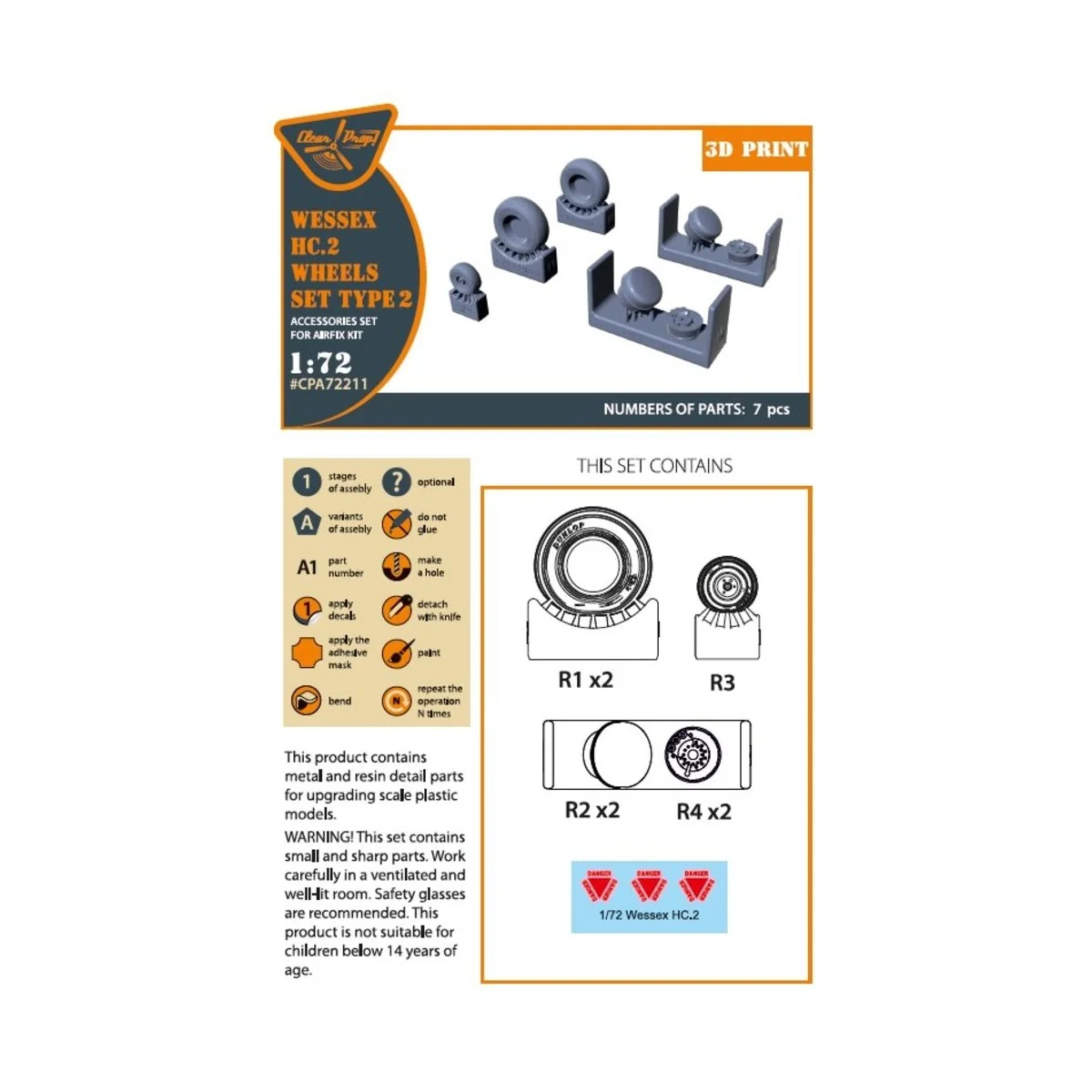 Wessex HC.2 Wheel set type 2 for Airfix kit, 1/72 - Clear Prop Acce...