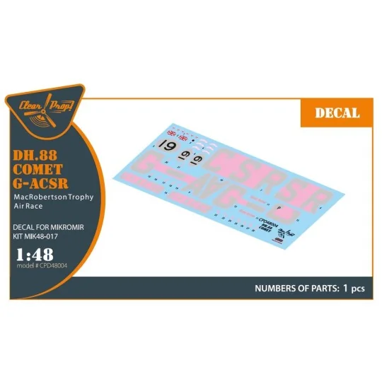 DH.88 Comet G-ACSR MacRobertson Trophy Air Race Decal for Mikromir ...