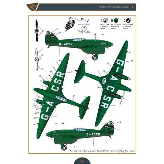 DH.88 Comet G-ACSR MacRobertson Trophy Air Race Decal for Mikromir ...