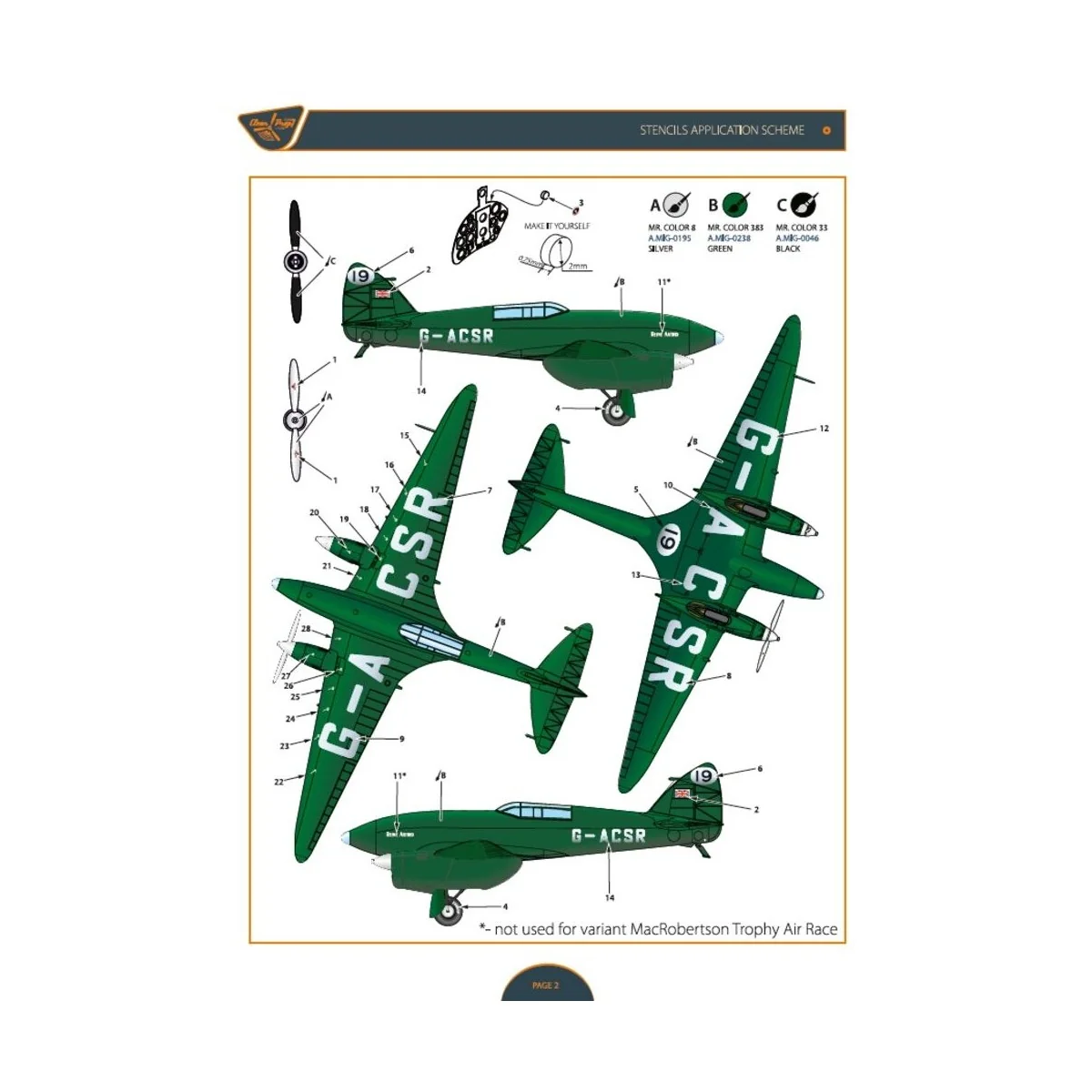 DH.88 Comet G-ACSR MacRobertson Trophy Air Race Decal for Mikromir ...