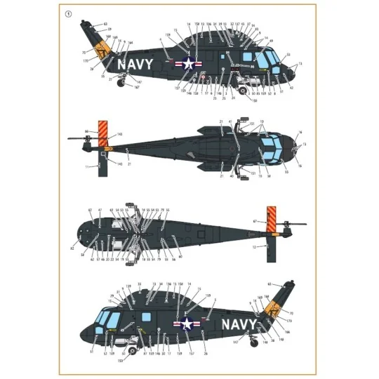 UH-2/SH-2 Seasprite (early version) technical stencils, 1/72 - Clea...