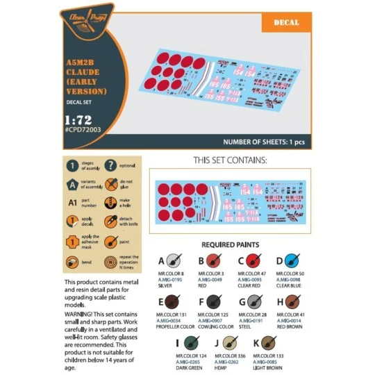 A5M2b Claude (early version) decal set for CP kit CP72006, 1/72 - C...