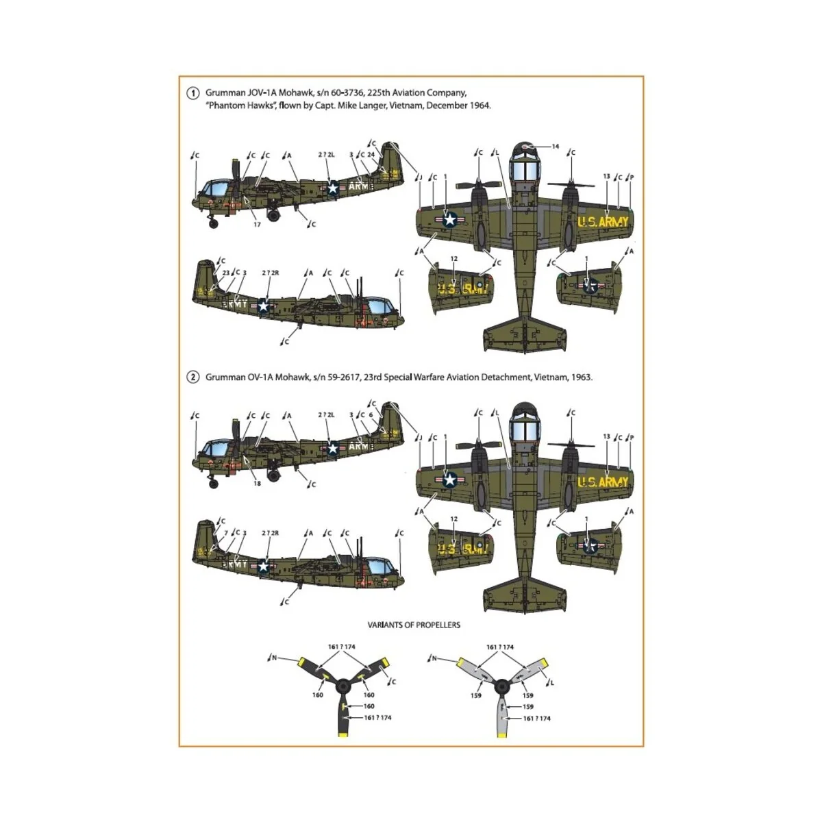 OV-1 A/JOV-1A Mohawk decal set, 1/72 - Clear Prop Accessories CPD72006