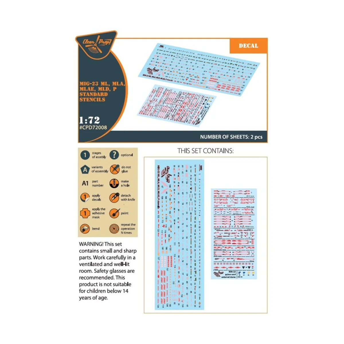 MiG-23ML, MLA, MLD, P, MLAE standard stencils for CP kits and other...