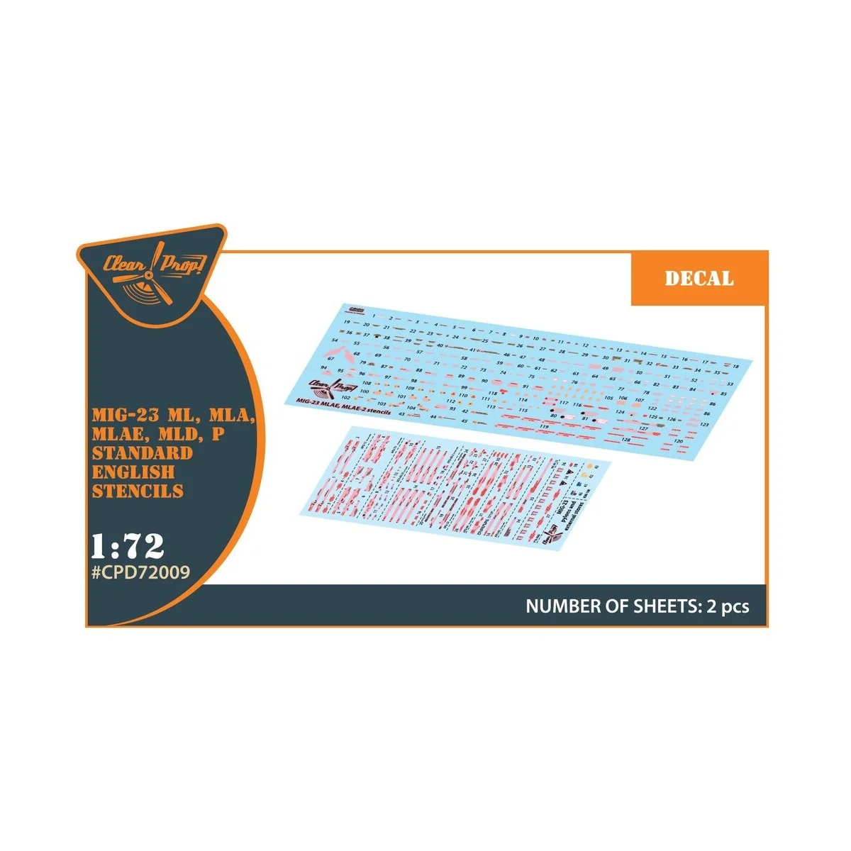 MiG-23ML, MLA, MLD, P, MLAE standard english stencils for CP kits a...