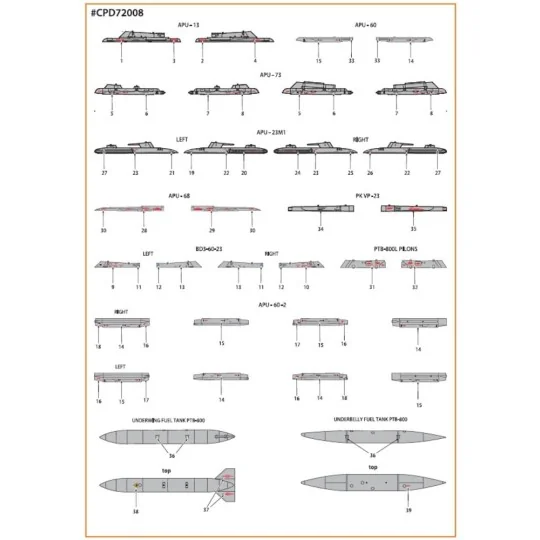 MiG-23ML, MLA, MLD, P, MLAE standard stencils for CP kits and other...