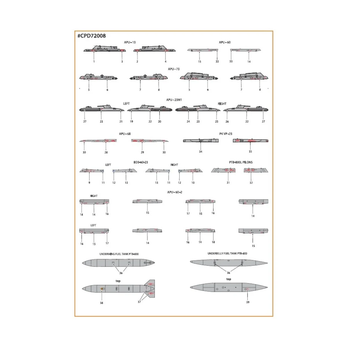 MiG-23ML, MLA, MLD, P, MLAE standard stencils for CP kits and other...