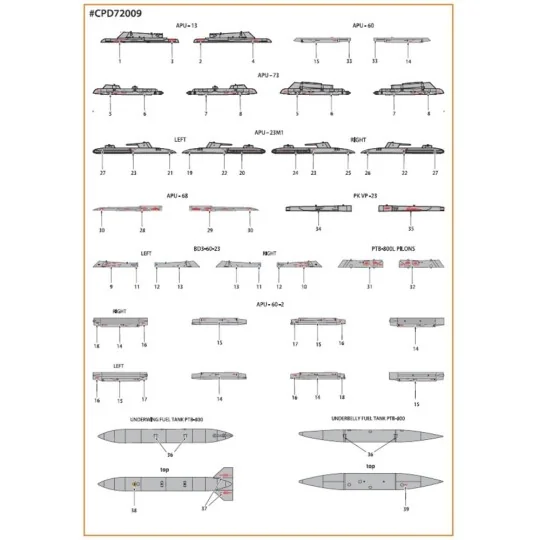 MiG-23ML, MLA, MLD, P, MLAE standard english stencils for CP kits a...
