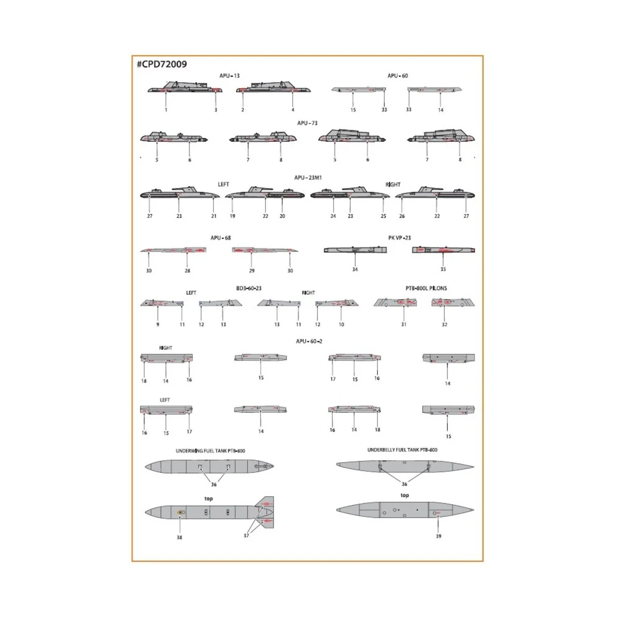 MiG-23ML, MLA, MLD, P, MLAE standard english stencils for CP kits a...