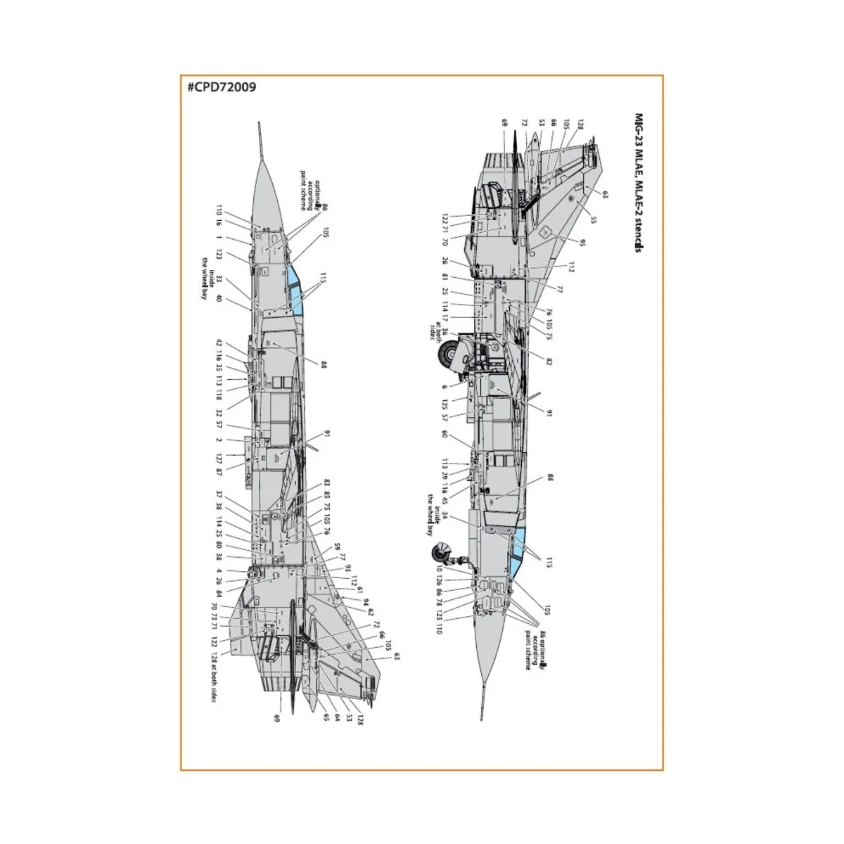 MiG-23ML, MLA, MLD, P, MLAE standard english stencils for CP kits a...