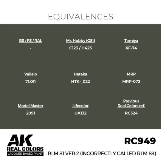 Real Colors: RLM 81 Ver.2 (incorrectly called RLM 83) 17 ml. - AK I...