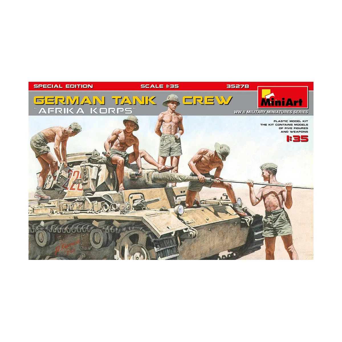 PZ.KPFW.IV AUSF.D AFRIKA KORPS +5 FIGURES GERMAN TANK CREW AFRIKA K...