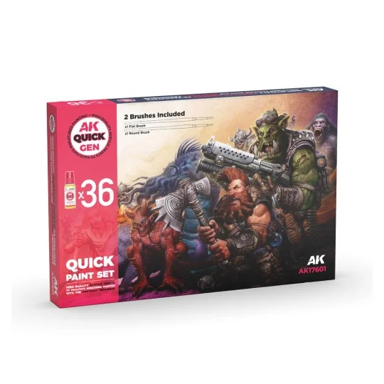 QUICK PAINT SET - 36 QUICK GEN COLORS (+2 FREE BRUSHES) - AK Intera...