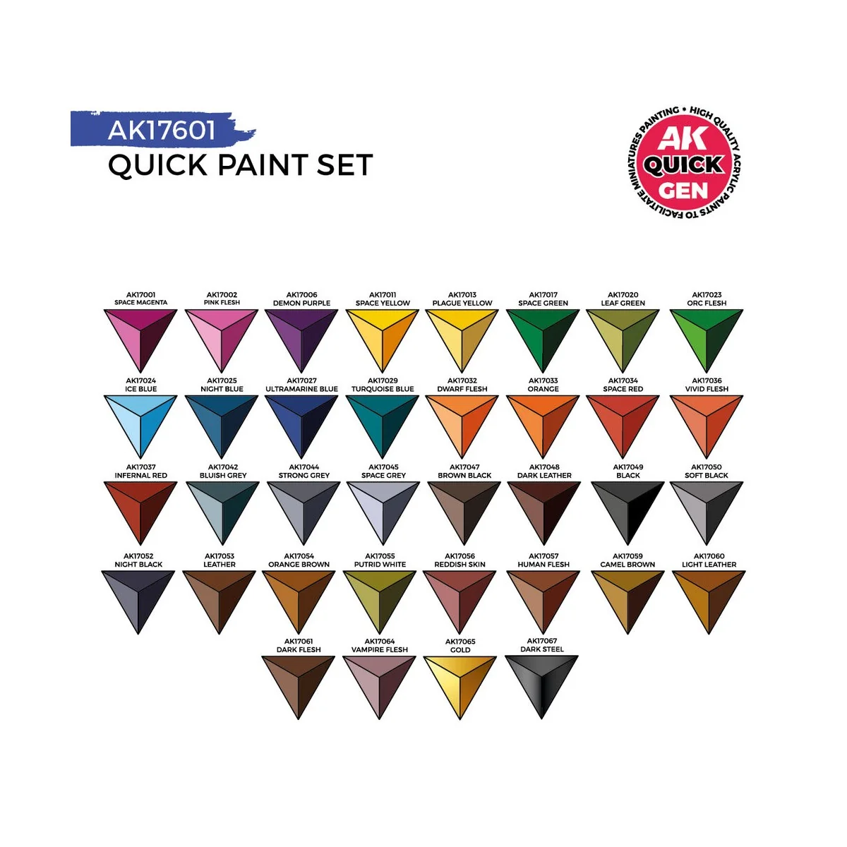 QUICK PAINT SET - 36 QUICK GEN COLORS (+2 FREE BRUSHES) - AK Intera...