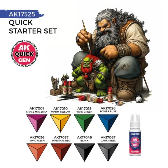 QUICK STARTER SET (8 QUICK GEN + 1 MEDIUM + 1 FREE BRUSH) - AK Inte...