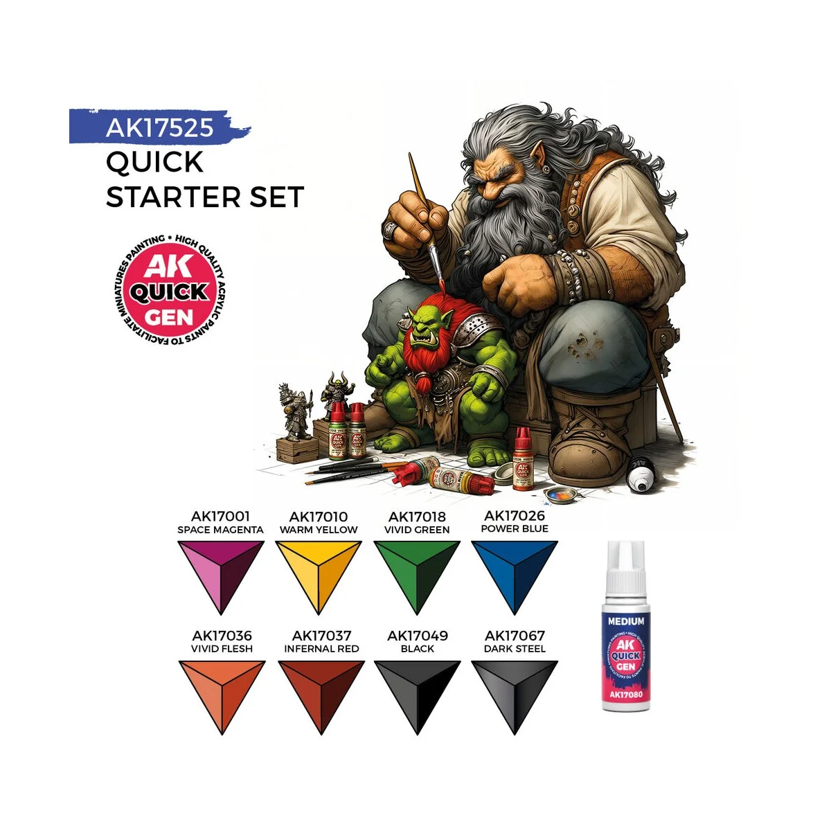 QUICK STARTER SET (8 QUICK GEN + 1 MEDIUM + 1 FREE BRUSH) - AK Inte...