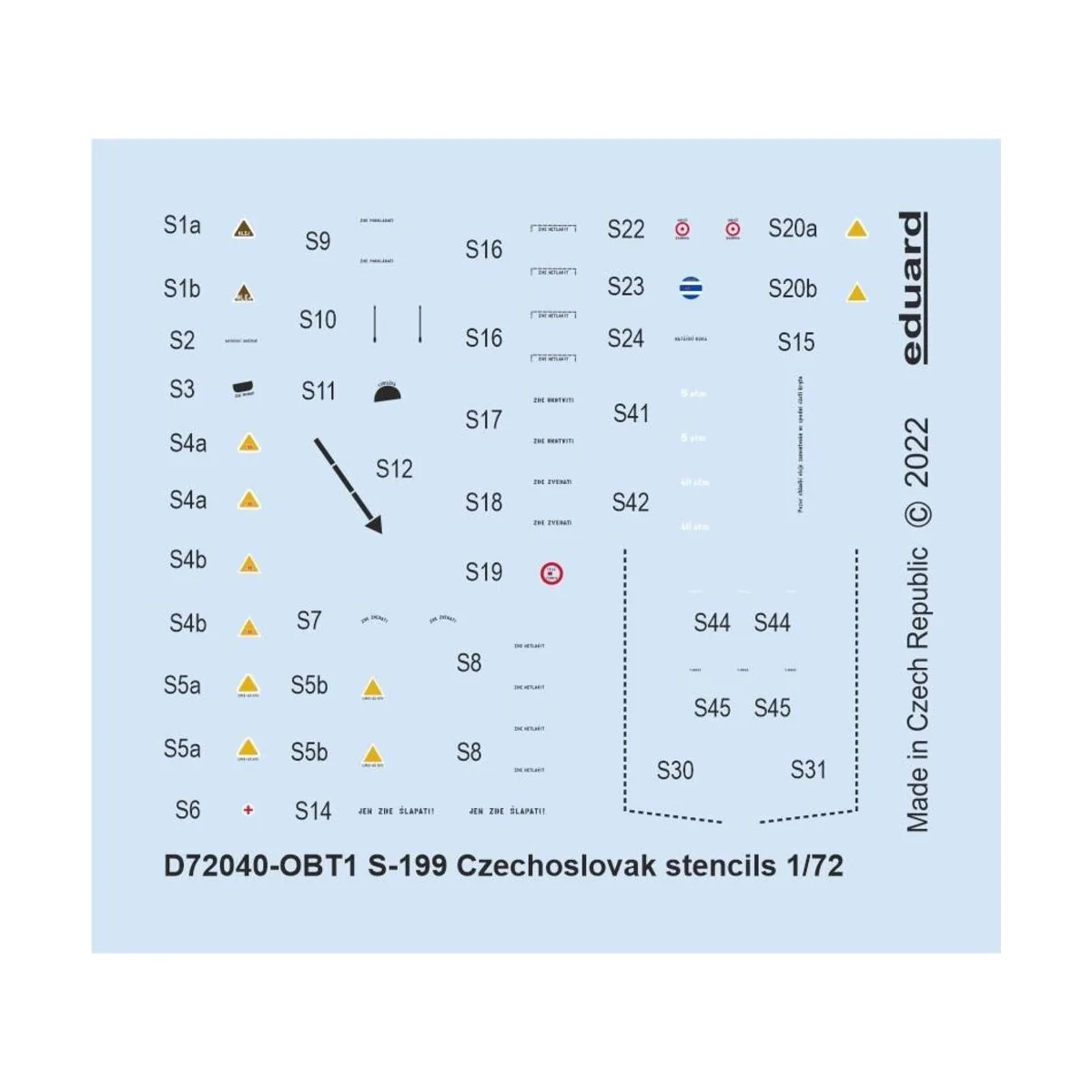 S-199 Czechoslovak stencils, 1/72 - Eduard Accessories D72040