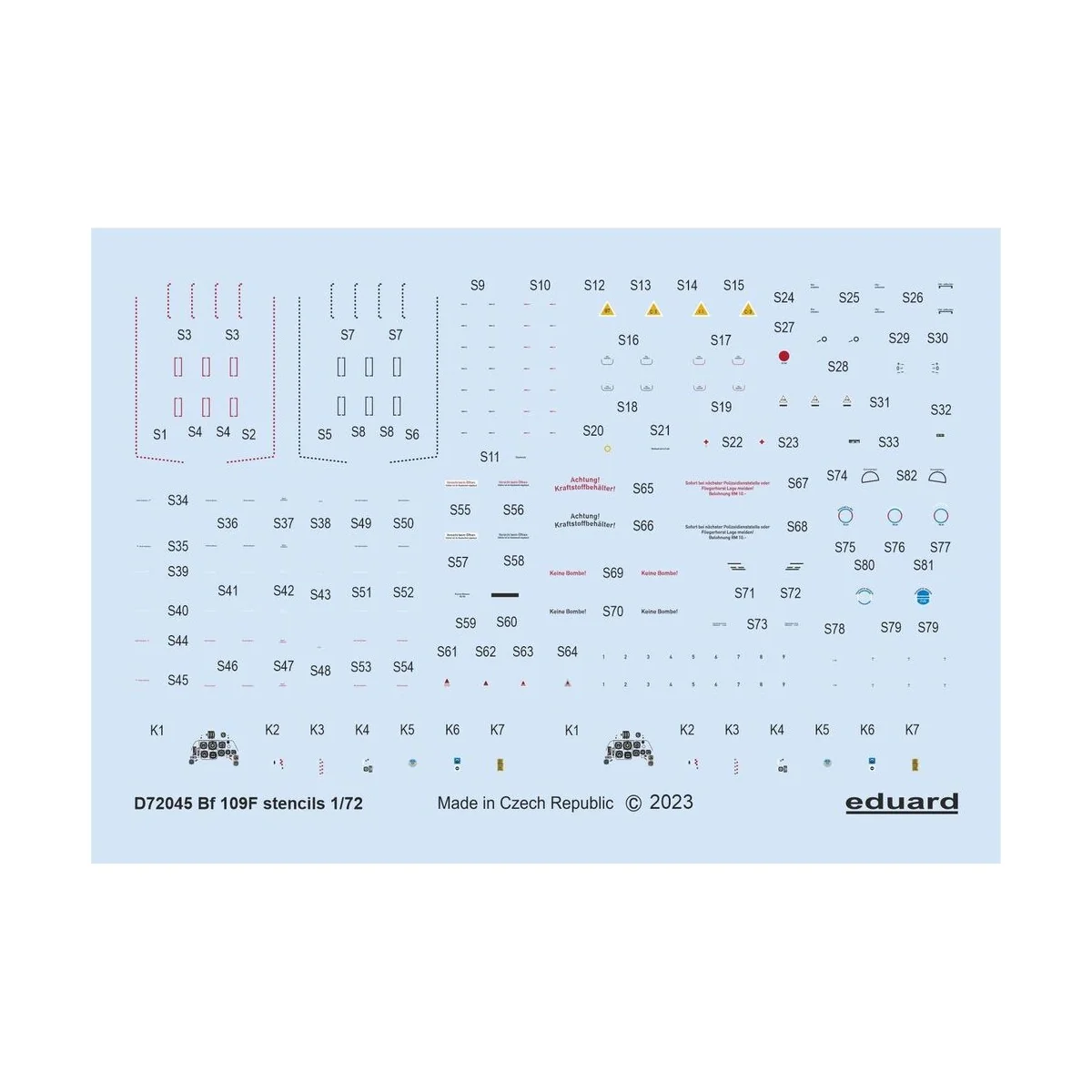 Bf 109F stencils 1/72 EDUARD, 1/72 - Eduard Accessories D72045 Bf 109F stencils 1/72 EDUARD, 1/72 - Eduard Accessories D72045
