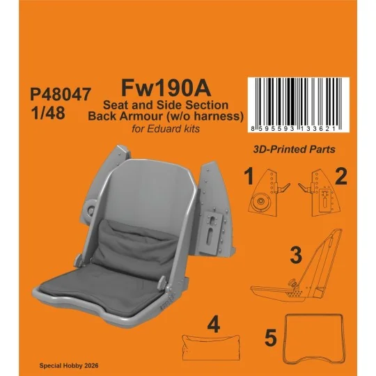 Fw190A Seat and Side Section Back Armour (w/o harness) for Eduard, ...