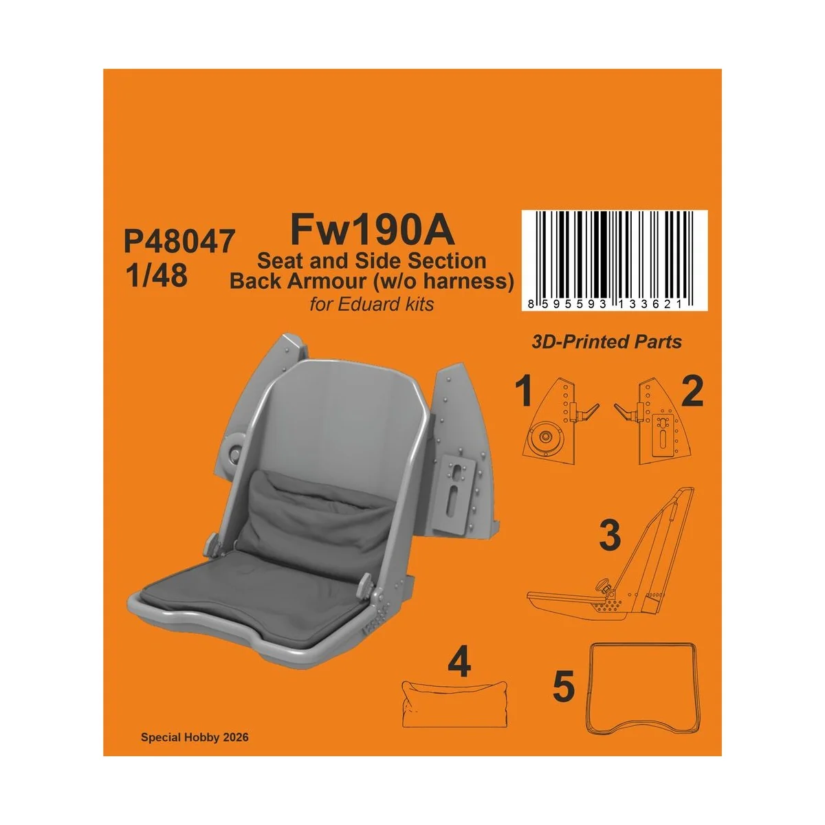 Fw190A Seat and Side Section Back Armour (w/o harness) for Eduard, ...