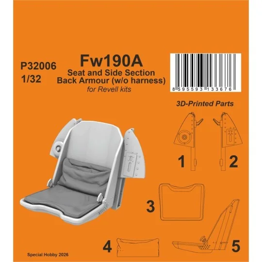 Fw190A Seat and Side Section Back Armour (w/o harness) for Revell, ...