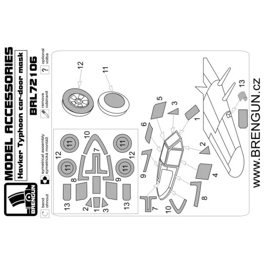 Typhon CAR Doors CANOPY MASKS, 1/72 - Brengun BRL72106
