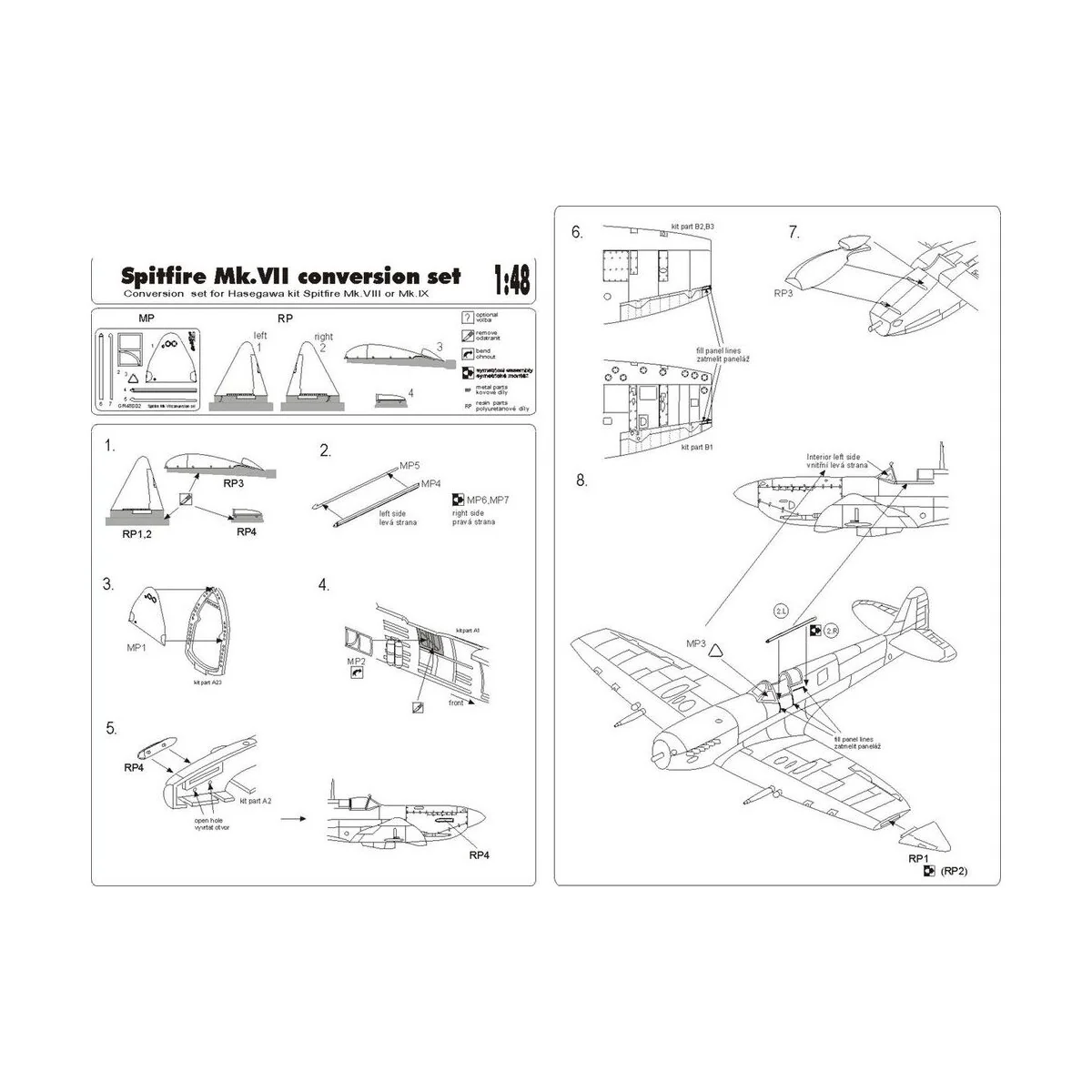 Spitfire Mk VII conversion set, 1/48 - Brengun BRL48002
