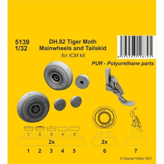 DH.82 Tiger Moth Mainwheels and Tailskid (ICM kit), 1/32 - CMK 129-...