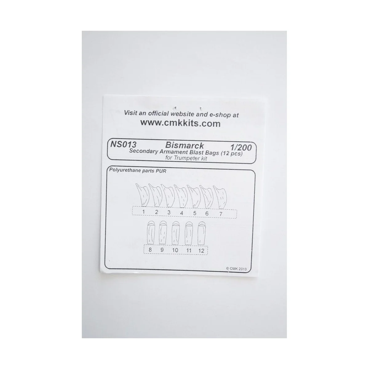 Bismarck Secondary Armam.Blast Bags 12pc, 1/200 - CMK 129-NS013