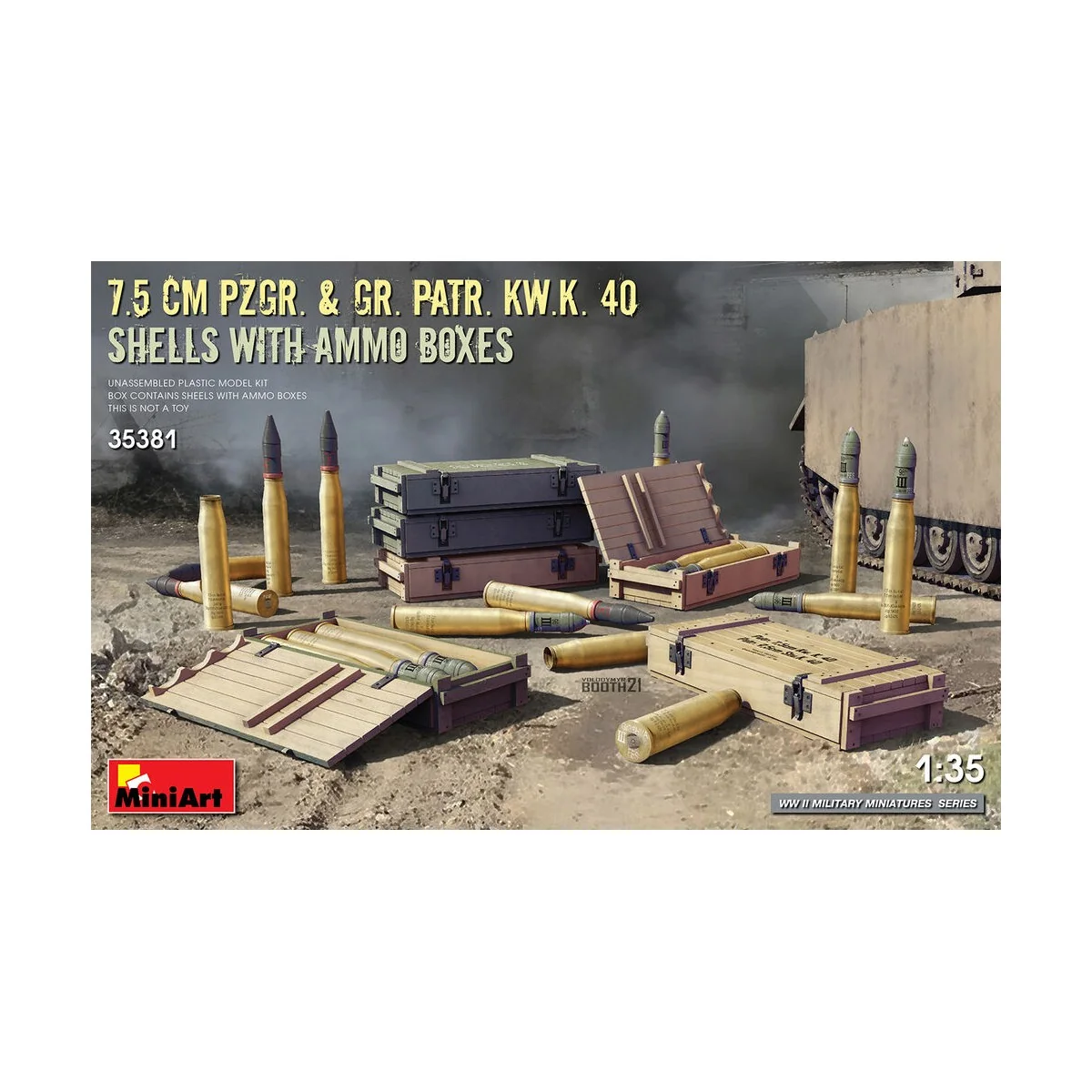 7.5 cm Pzgr. & Gr. Patr. Kw.K. 40 Shells with Ammo Boxes, 1/35 - Mi...