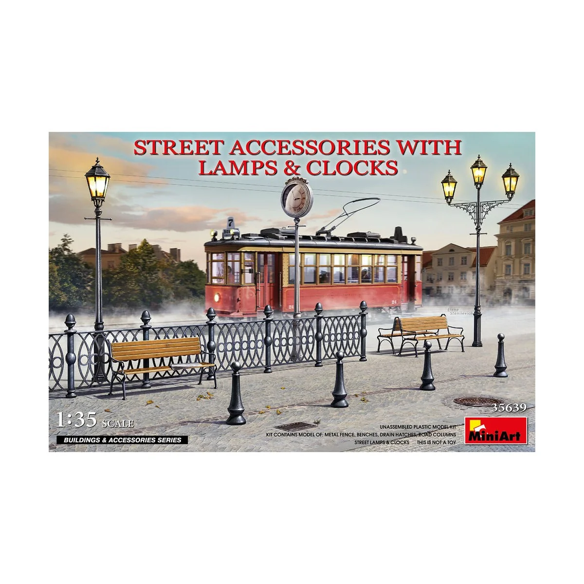 Street Accessories With Lamps & Clocks, 1/35 - MiniArt 35639