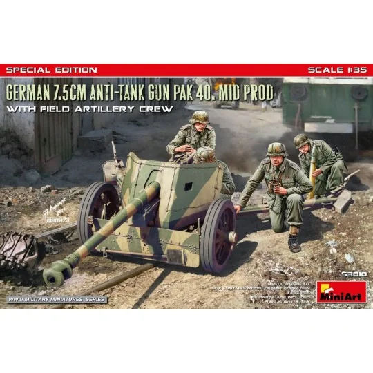 German 7.5cm Anti-Tank Gun PaK 40. Mid Prod w/ Artillery Crew. Spec...