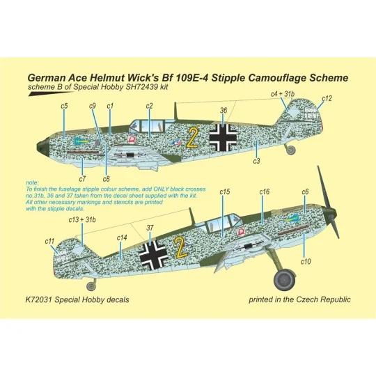 Bf 109E-4 German Ace H. Wick Decal Motley Camo, 1/72 - MPM 100-K72031