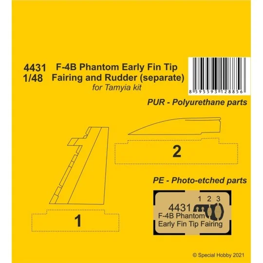 F-4B Phantom Early Fin Tip Fairing and Rudder (separate), 1/48 - CM...