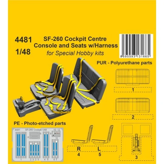 SF-260 Cockpit Centre Console and Seats w/Harness / for SH kits, 1/...