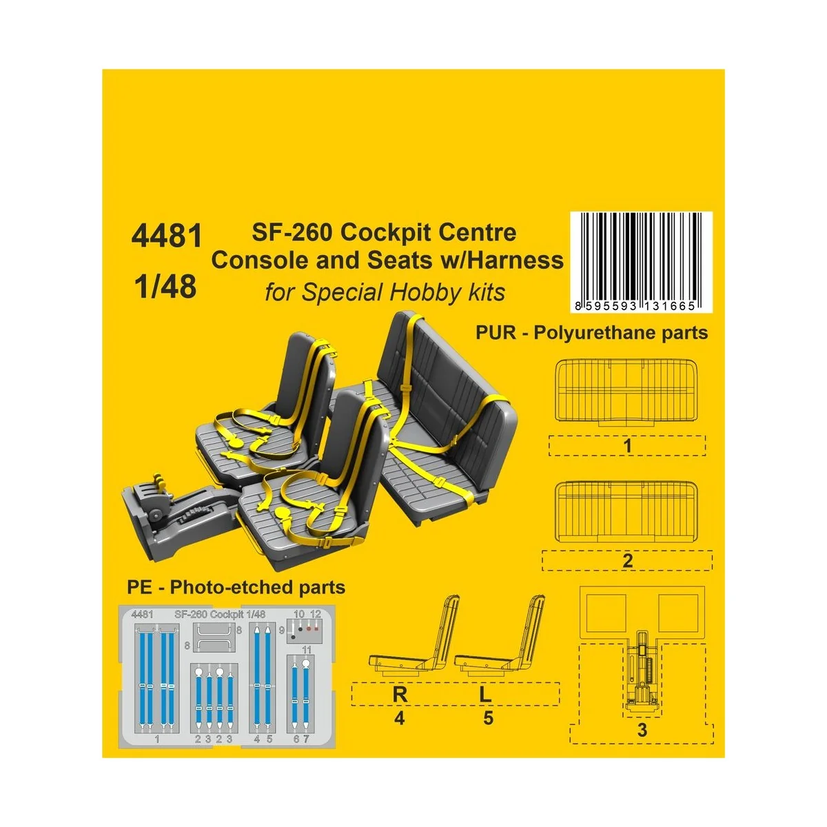 SF-260 Cockpit Centre Console and Seats w/Harness / for SH kits, 1/...