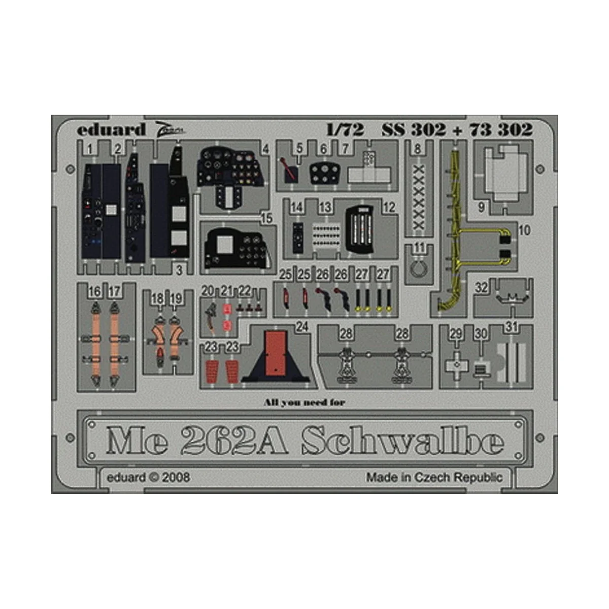 Me 262A Schwalbe für Academy Bausatz, 1/72 - Eduard Accessories SS302