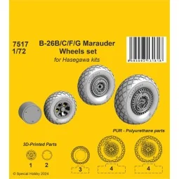 B-26B/C/F/G Marauder Wheels set / for Haseg. and Edu kits, 1/72 - C...