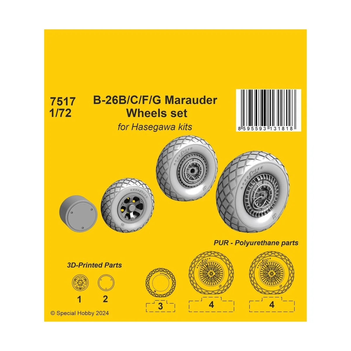 B-26B/C/F/G Marauder Wheels set / for Haseg. and Edu kits, 1/72 - C...