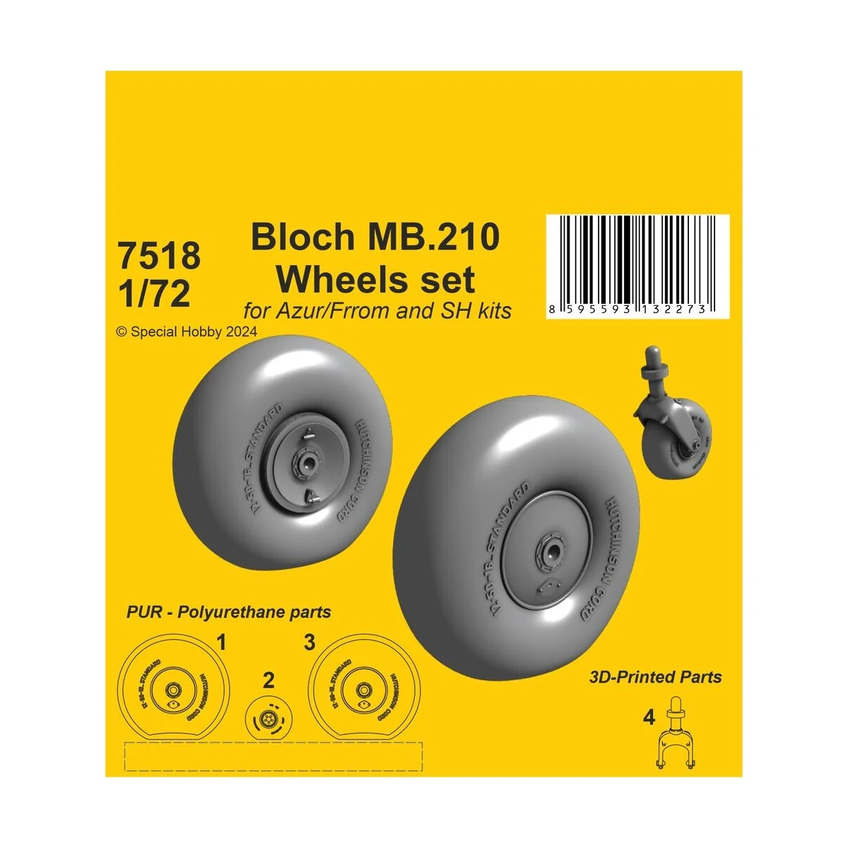Bloch MB.210 Mainwheels and Tailwheel w/Leg, 1/72 - CMK 129-7518