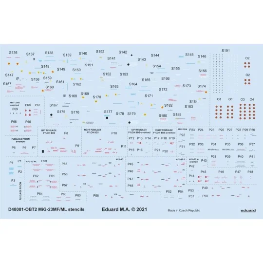 MiG-23MF/ML stencils 1/48 for TRUMPETER, 1/48 - Eduard Accessories ...