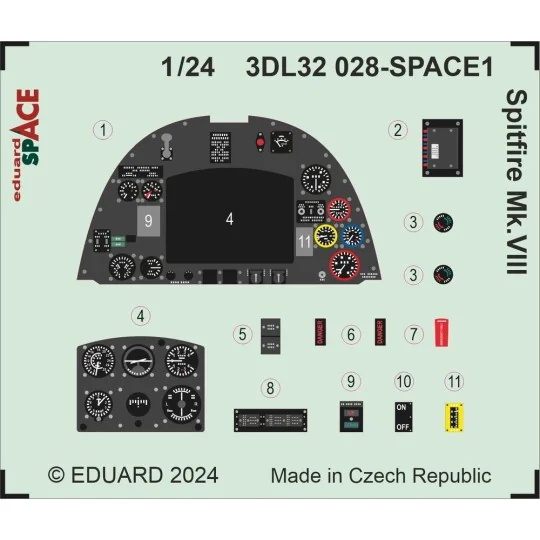 Spitfire Mk.VIII SPACE AIRFIX, 1/24 - Eduard Accessories 3DL32028